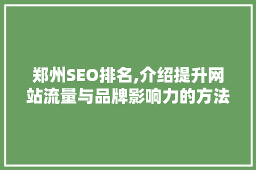 郑州SEO排名,介绍提升网站流量与品牌影响力的方法