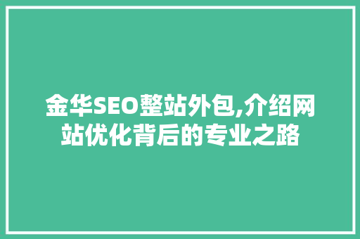 金华SEO整站外包,介绍网站优化背后的专业之路