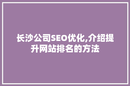 长沙公司SEO优化,介绍提升网站排名的方法