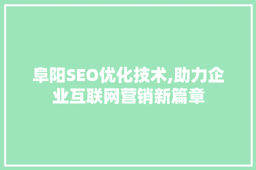 阜阳SEO优化技术,助力企业互联网营销新篇章