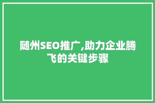 随州SEO推广,助力企业腾飞的关键步骤