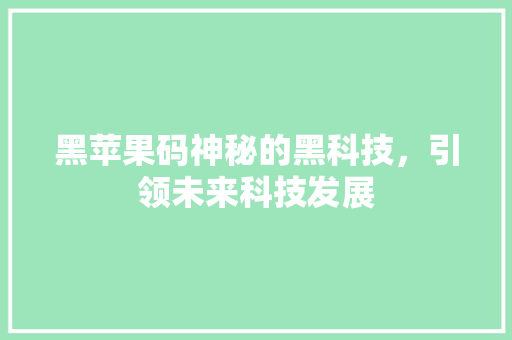 黑苹果码神秘的黑科技，引领未来科技发展