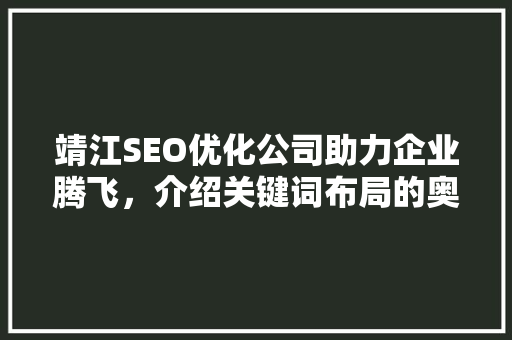 靖江SEO优化公司助力企业腾飞，介绍关键词布局的奥秘