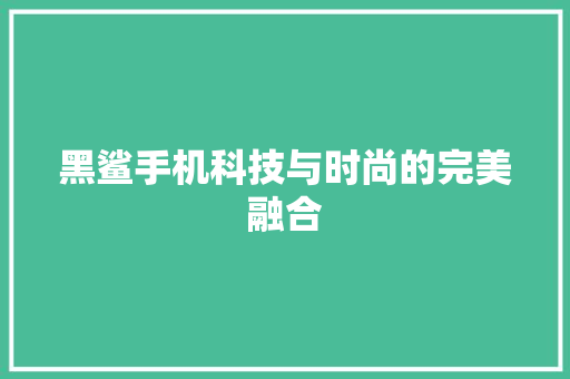 黑鲨手机科技与时尚的完美融合