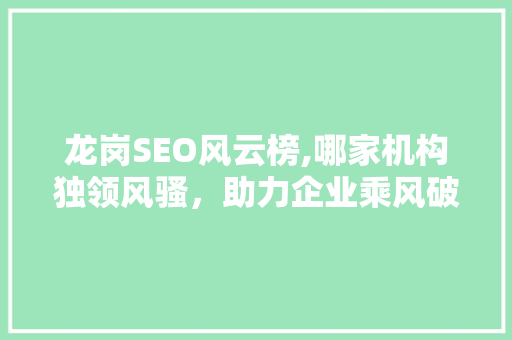 龙岗SEO风云榜,哪家机构独领风骚，助力企业乘风破浪