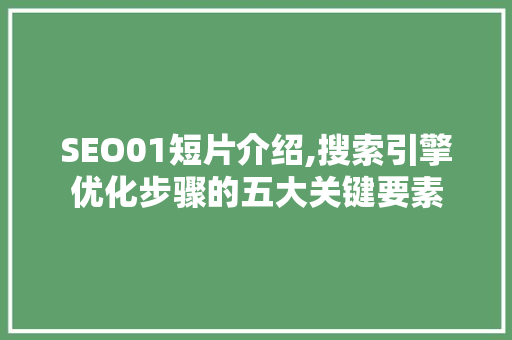 SEO01短片介绍,搜索引擎优化步骤的五大关键要素