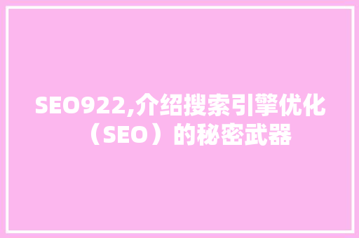 SEO922,介绍搜索引擎优化（SEO）的秘密武器
