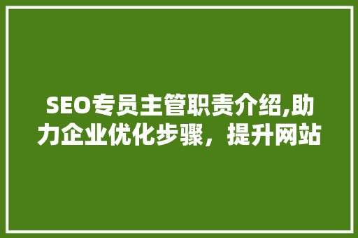 SEO专员主管职责介绍,助力企业优化步骤，提升网站排名