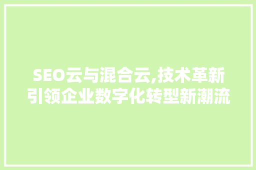 SEO云与混合云,技术革新引领企业数字化转型新潮流