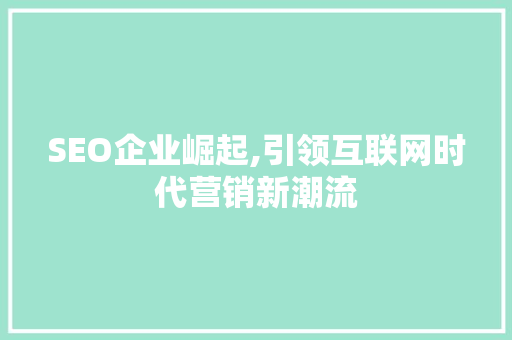 SEO企业崛起,引领互联网时代营销新潮流