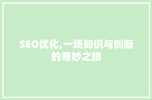 SEO优化,一场知识与创新的奇妙之旅