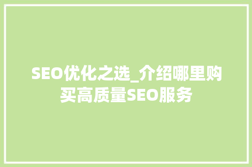 SEO优化之选_介绍哪里购买高质量SEO服务