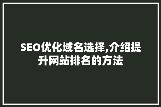SEO优化域名选择,介绍提升网站排名的方法