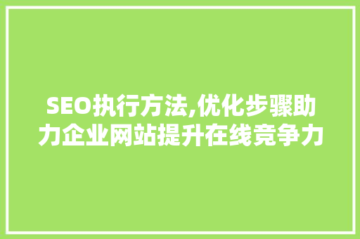 SEO执行方法,优化步骤助力企业网站提升在线竞争力