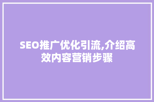 SEO推广优化引流,介绍高效内容营销步骤