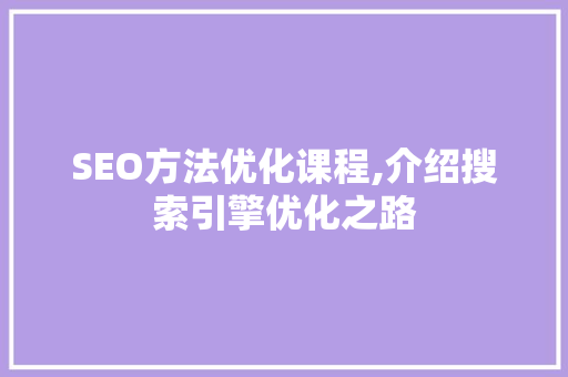 SEO方法优化课程,介绍搜索引擎优化之路