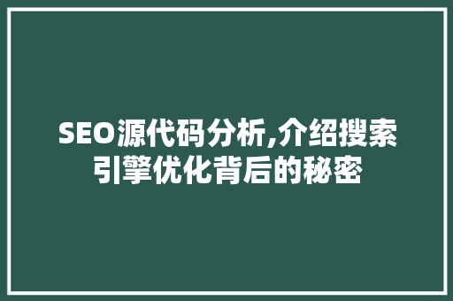 SEO源代码分析,介绍搜索引擎优化背后的秘密