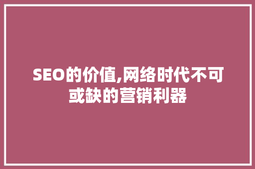 SEO的价值,网络时代不可或缺的营销利器
