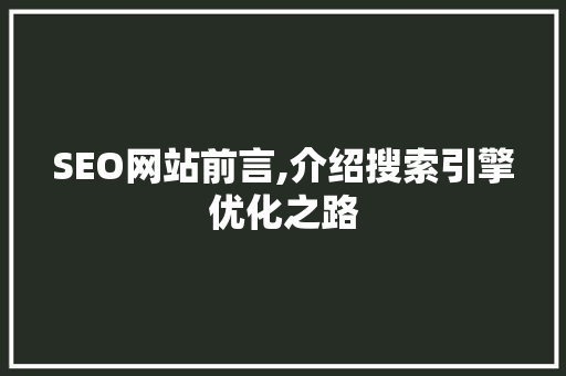 SEO网站前言,介绍搜索引擎优化之路