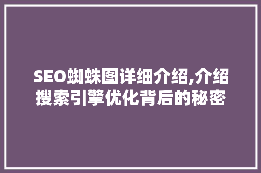 SEO蜘蛛图详细介绍,介绍搜索引擎优化背后的秘密