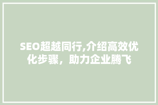 SEO超越同行,介绍高效优化步骤，助力企业腾飞