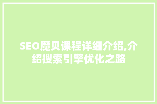 SEO魔贝课程详细介绍,介绍搜索引擎优化之路