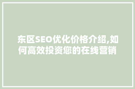 东区SEO优化价格介绍,如何高效投资您的在线营销