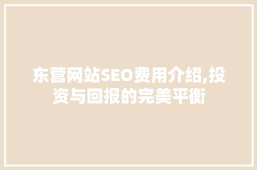 东营网站SEO费用介绍,投资与回报的完美平衡