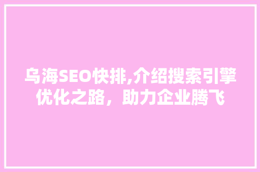 乌海SEO快排,介绍搜索引擎优化之路，助力企业腾飞
