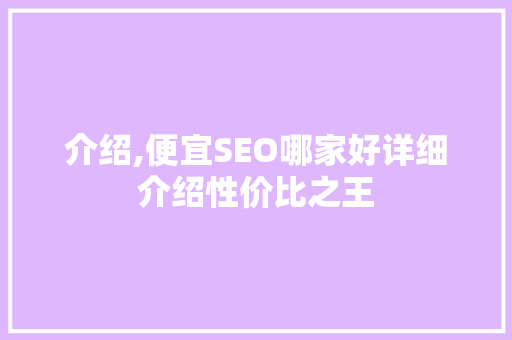 介绍,便宜SEO哪家好详细介绍性价比之王