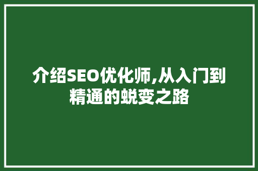 介绍SEO优化师,从入门到精通的蜕变之路