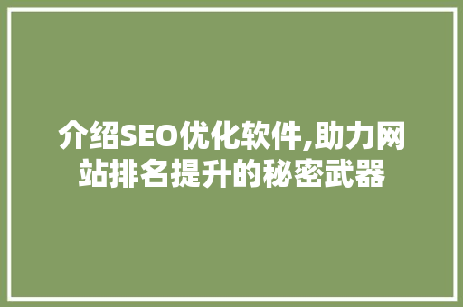 介绍SEO优化软件,助力网站排名提升的秘密武器