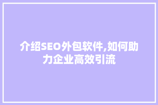 介绍SEO外包软件,如何助力企业高效引流