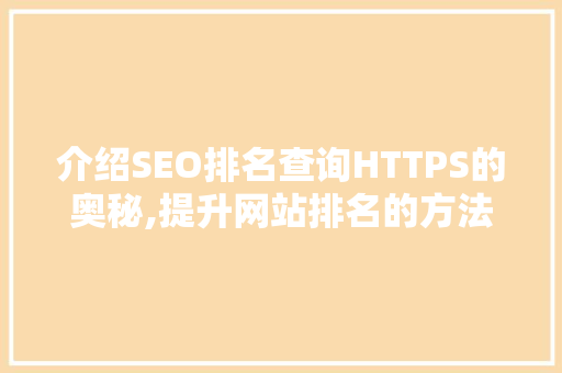 介绍SEO排名查询HTTPS的奥秘,提升网站排名的方法之路