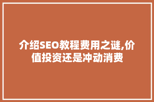 介绍SEO教程费用之谜,价值投资还是冲动消费