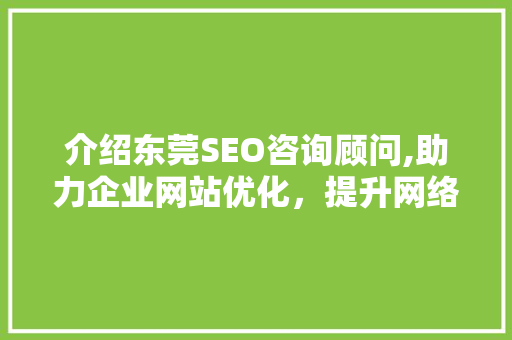 介绍东莞SEO咨询顾问,助力企业网站优化，提升网络竞争力