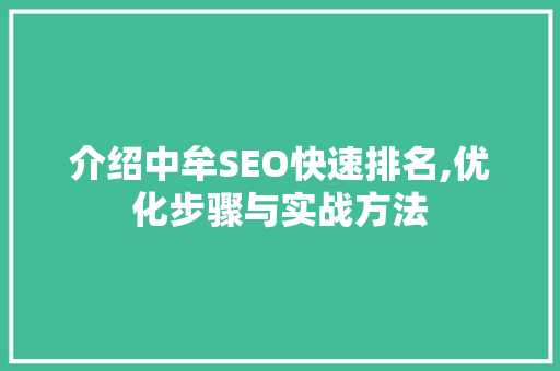 介绍中牟SEO快速排名,优化步骤与实战方法