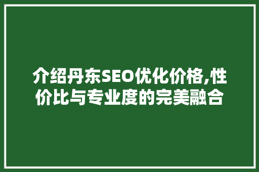 介绍丹东SEO优化价格,性价比与专业度的完美融合