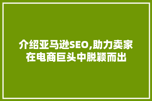 介绍亚马逊SEO,助力卖家在电商巨头中脱颖而出