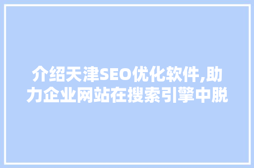 介绍天津SEO优化软件,助力企业网站在搜索引擎中脱颖而出