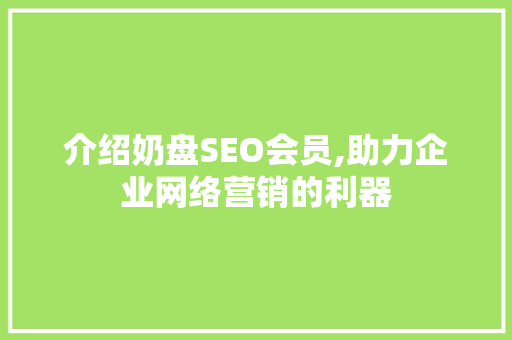 介绍奶盘SEO会员,助力企业网络营销的利器