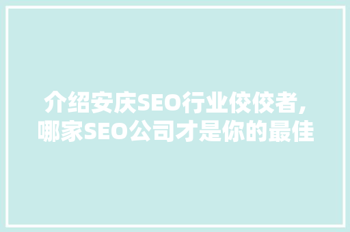 介绍安庆SEO行业佼佼者,哪家SEO公司才是你的最佳选择