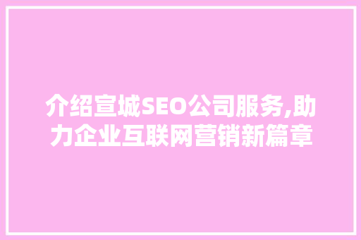 介绍宣城SEO公司服务,助力企业互联网营销新篇章