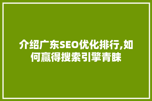 介绍广东SEO优化排行,如何赢得搜索引擎青睐