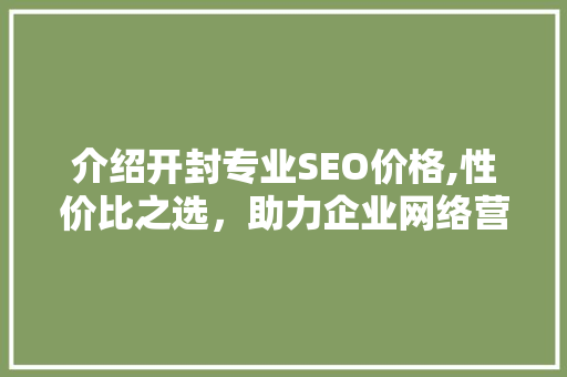 介绍开封专业SEO价格,性价比之选，助力企业网络营销