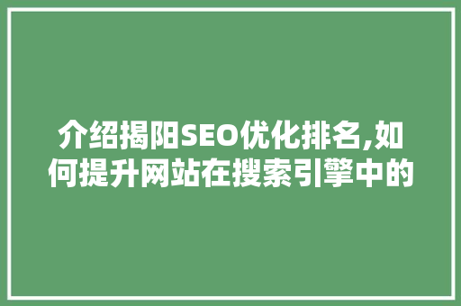 介绍揭阳SEO优化排名,如何提升网站在搜索引擎中的排名