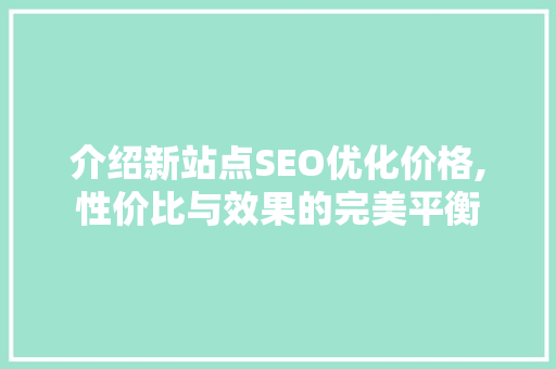 介绍新站点SEO优化价格,性价比与效果的完美平衡