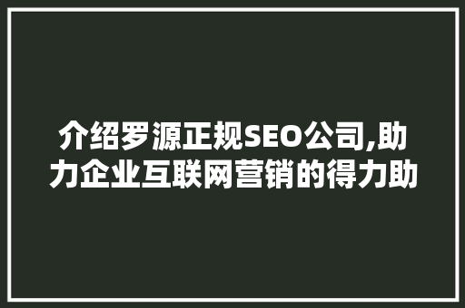 介绍罗源正规SEO公司,助力企业互联网营销的得力助手