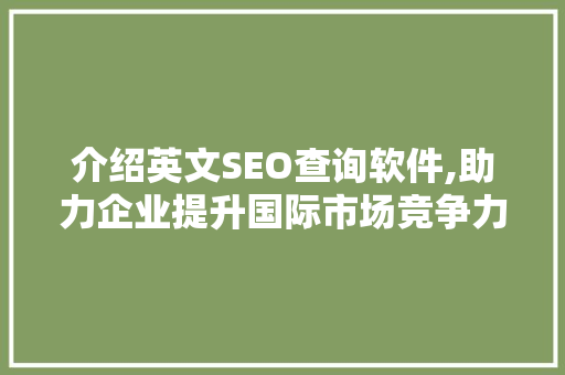 介绍英文SEO查询软件,助力企业提升国际市场竞争力
