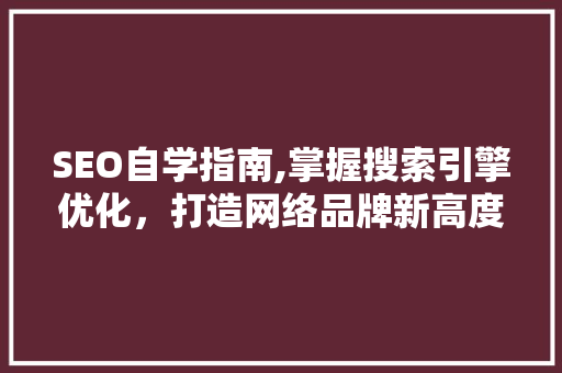 SEO自学指南,掌握搜索引擎优化，打造网络品牌新高度